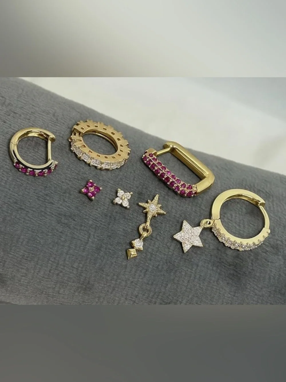 Gorgeous Nordstrom 18KT Gold Vermeil ruby Gemstone adorable set of 7 earrings